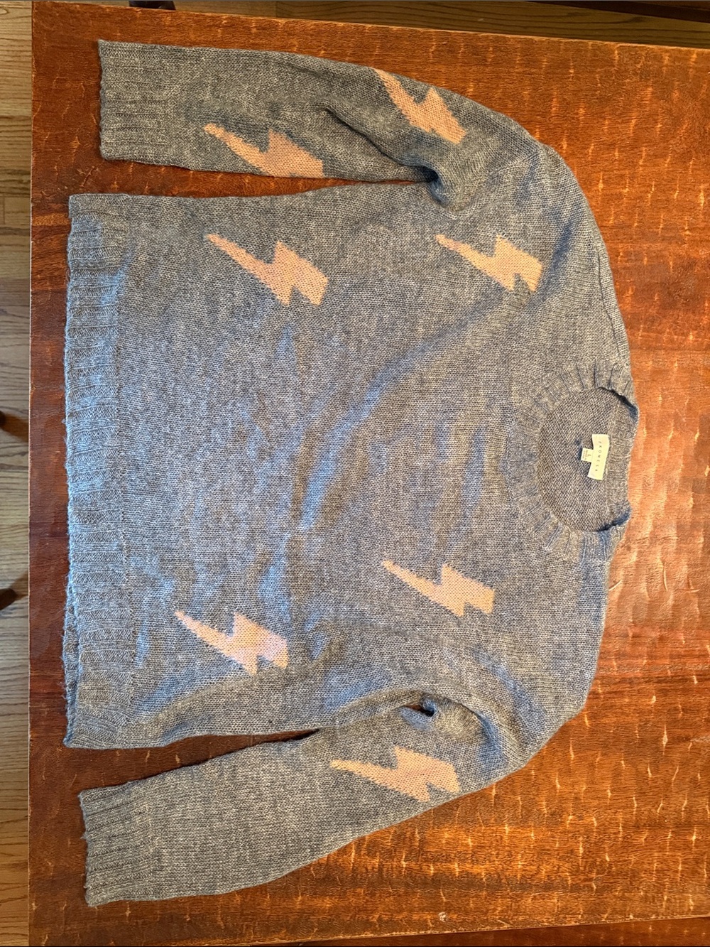 Promesa Heather Gray Crew Sweater with Cream Lightning Motifs
